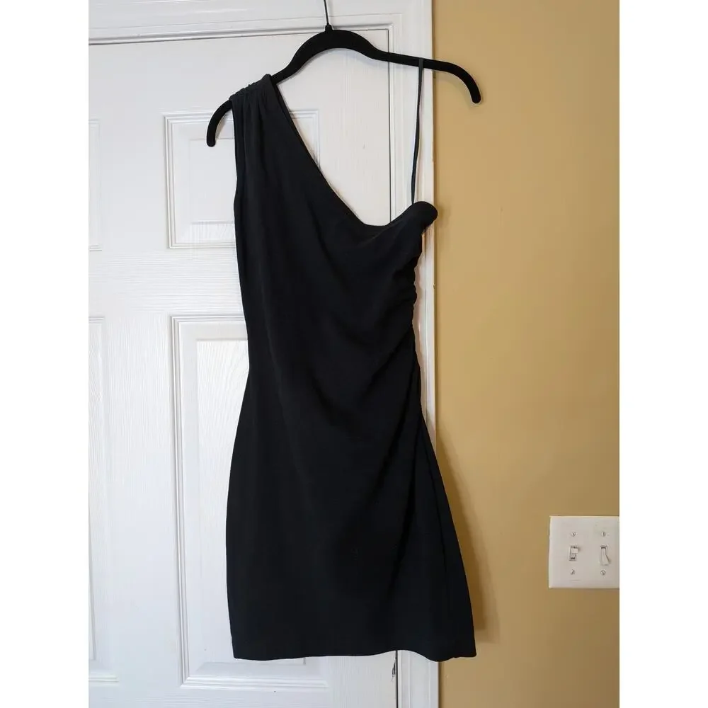 Tapemeasure New York One Shoulder Ruched Black Mini Dress Size M Vintage Y2K